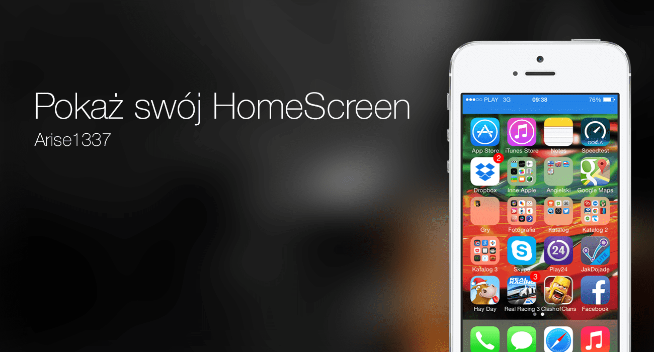 Pokaż swój HomeScreen - @Arise1337 ciekawostki zrzuty ekranu ios, zabawa pokaż swój pulpit z iphone, pulpit z iphone, pulpit z ios, pokaż swój homescreen, iPhone  Wracamy po krótkiej przerwie do naszej serii gdzie Wy czytelnicy podsyłacie nam swoje zrzuty ekranów z iPhone. Zapraszam do zapoznania się z kolejną dawką programów, gier oraz tapet. arise 1300x700