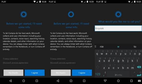 Jak działa Cortana na Androidzie? polecane, ciekawostki jak działa Cortana na Androidzie, Cortana na Androidzie, Cortana, Android  Obecna wersja Cortany dla Androida powinna być traktowana, jako wersja poglądowa. Widać sporo błędów i niedoróbek, które zapewne zostaną poprawione przed wydaniem ostatecznej wersji. Postaram się ocenić jej działanie teraz, zamiast czekać na otwarte beta testy lub jej ostateczną odsłonę. Cortana 1 591x350