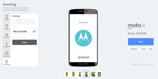 Moto X Play dostępna w Moto Maker ciekawostki Motorola, Moto X Play, Moto Maker, dostępność Moto X Play  Fani Motoroli w Stanach Zjednoczonych mają tylko i wyłącznie jeden wariant Moto X, a w Zjednoczonym Królestwie do wyboru mamy obydwa zaprezentowane przez Motorolę warianty. Najwyższym bez wątpienia jest X Style, a niżej plasuje się bohater wpisu, czyli X Play. 6 650x325
