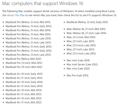 Apple zaktualizowało Boot Camp, dodając wsparcie dla Windows 10 ciekawostki windows 10 na mac, Windows 10, MacBook, jak zainstalować windows 10 na macbook, jak zainstalować windows 10 na mac, boot camp, Apple  Wczoraj Apple wydało aktualizację  Boot Camp wprowadzającą wsparcie dla Windows 10. Obecnie aktualizacja nie została udostępniona dla wszystkich użytkowników, to będzie odbywać się etapowo. Jedynie wybrane komputery stacjonarne i notebooki Apple uzyskały aktualizację. windows 10 boot camp6 406x350
