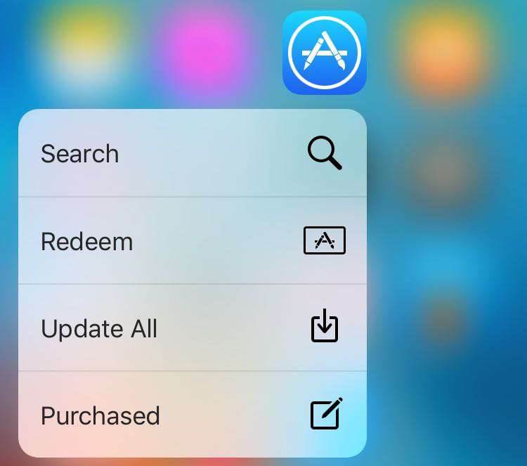 Więcej zmian w App Store polecane, ciekawostki zmiany w App Store, Apple, App Store  Reklamowanie własnych aplikacji i poprawki w subskrypcjach to nie jedyne zmiany zaplanowane dla App Store. Apple zamierza wprowadzić zmiany w nawigacji i wykrywaniu aplikacji dostępnych w mobilnym sklepie. iOS 9.3 3D Touch App Store Home screen shortcuts iPhone 6s screenshot 001