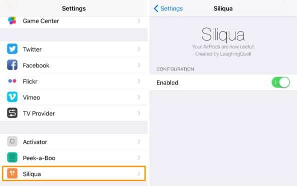 Siliqua - pierwsza wtyczka systemowa stworzona z myślą o Apple AirPods cydia-i-jailbreak Siliqua, Cydia, AirPods  Nie mam wątpliwości, że pierwsze bezprzewodowe słuchawki Apple są popularne, nawet sam producent ma problemy z zaspokojeniem żądzy posiadania ich przez użytkowników urządzeń mobilnych. Siliqua Preferences Pane 593x372