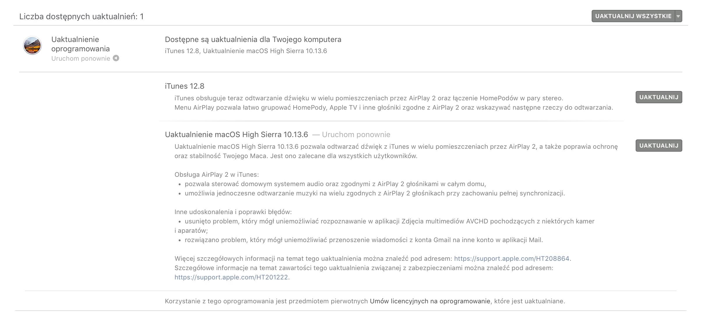 Finalna wersja macOS 10.13.6 dostępna dla wszystkich polecane, ciekawostki lista zmian, Apple  Dziś prawdziwy dzień aktualizacji. Po iOS 11.4.1, watchOS 4.3.2, HomePod 11.4.1 i tvOS 11.4.1 przyszedł czas na finalną wersję macOS 10.13.6. Co zostało zmienione w najnowszej wersji macOS? Wszystkiego dowiecie się poniżej. Zrzut ekranu 2018 07 09 o 23.51.41