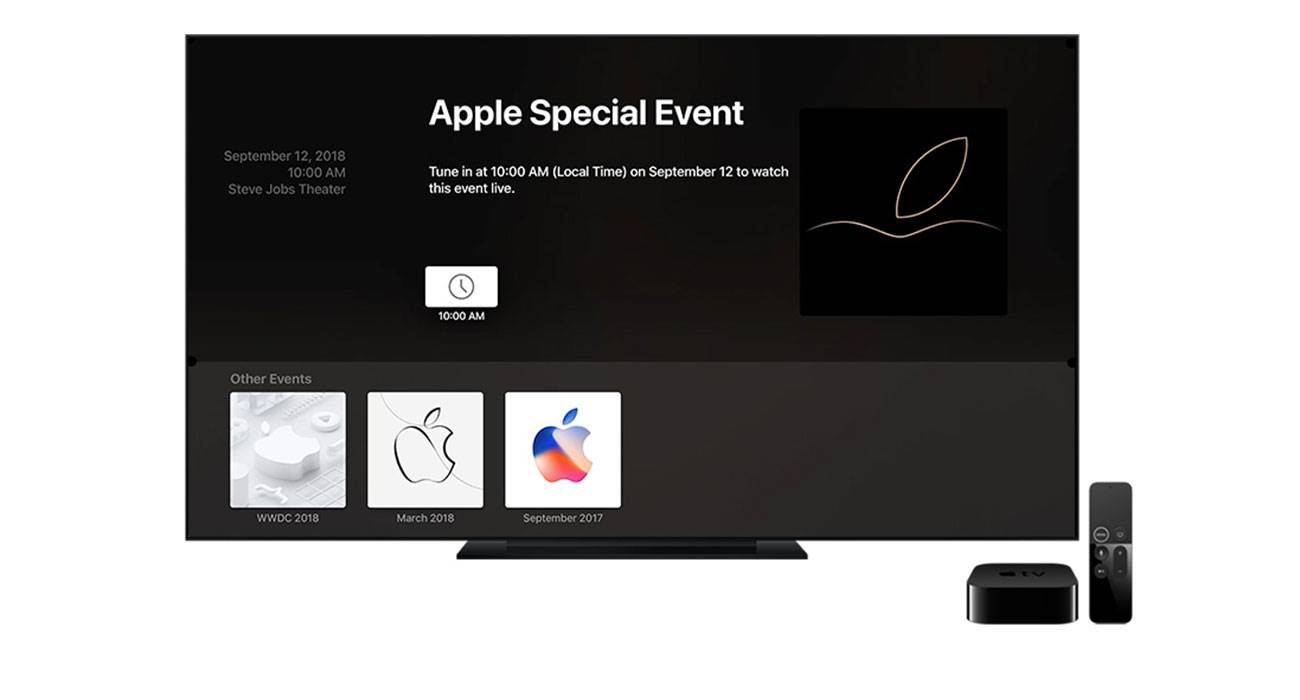 Apple uaktualniło kanał "Apple Events" w Apple TV ciekawostki prezentacja iPhone 2018, gdzie oglądać prezentację iPhone XS, gdzie oglądać, AppleTV, Apple Watch, Apple TV, Apple  Masz Apple TV i czekasz na środową konferencję na której zostaną zaprezentowane nowe iPhone'y? Jeśli tak, to mamy dla Ciebie dobre wieści. AppleTV events