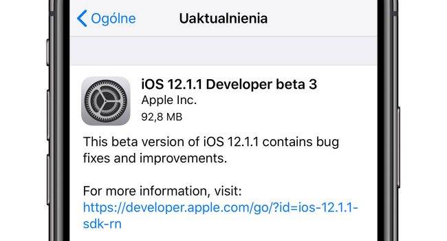 iOS 12.1.1 beta 3 dostępna polecane, ciekawostki zmiany, Update, OTA, lista zmian, iOS 12.1.1 beta 3, co nowego w iOS 12.1.1 beta 3, co nowego, Apple, Aktualizacja  Czekacie na iOS 12.1.1 beta 3? Jeśli tak to mamy świetne wiadomości. Właśnie Apple udostępniło deweloperom trzecią betę iOS 12.1.1. iOS12111 650x350