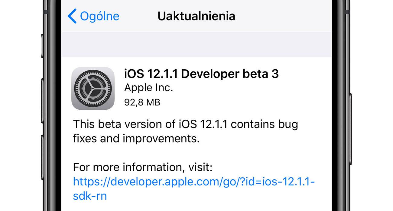 iOS 12.1.1 beta 3 dostępna polecane, ciekawostki zmiany, Update, OTA, lista zmian, iOS 12.1.1 beta 3, co nowego w iOS 12.1.1 beta 3, co nowego, Apple, Aktualizacja  Czekacie na iOS 12.1.1 beta 3? Jeśli tak to mamy świetne wiadomości. Właśnie Apple udostępniło deweloperom trzecią betę iOS 12.1.1. iOS12111