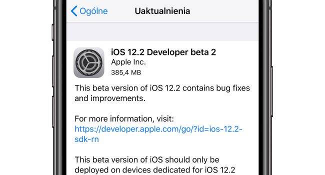 iOS 12.2 beta 2 - lista zmian polecane, ciekawostki zmiany, Update, OTA, lista zmian, iOS 12.2 beta 2, iOS 12.2, co nowego, Apple, Aktualizacja  No i jest dokładnie tak jak pisaliśmy kilkanaście minut temu. Właśnie Apple udostępniło deweloperom drugą betę najnowszego iOS 12.2. iOS122 650x350