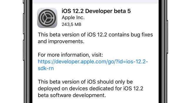 iOS 12.2 beta 5 dostępna polecane, ciekawostki zmiany, Update, OTA, lista zmian, co nowego, Apple, Aktualizacja  Czekacie na iOS 12.2 beta 5? Jeśli tak to mamy świetne wiadomości. Właśnie Apple udostępniło deweloperom piątą betę iOS 12.2. iOS122beta5 650x350