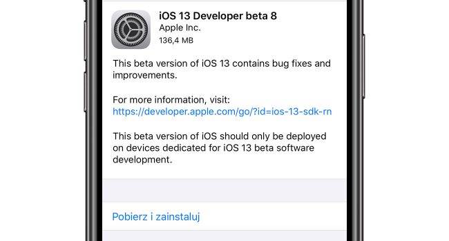 Ósma beta iOS 13 oraz iPadOS 13 dostępna do pobrania polecane, ciekawostki zmiany, Update, lista zmian, ipadOS 13 beta 8, iOS 13 beta 8, co nowego, Apple, Aktualizacja  Kilka godzin temu dość niespodziewanie Apple udostępniło deweloperom ósmą już betę iOS 13, iPadOS 13, a także watchOS 6. iOS13b8 650x350