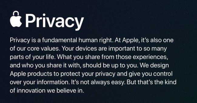 Apple zaktualizowało swoją stronę Prywatność ciekawostki prywatność, macOS Catalina, iOS 13  Od kilku już lat, Apple systematycznie aktualizuje sekcję dotyczącą prywatności na swojej stronie internetowej. prywatnosc 650x341
