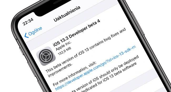 Czwarta beta iPadOS 13.3 oraz iOS 13.3 dostępna do pobrania polecane, ciekawostki zmiany, Update, lista zmian, iOS 13.3 beta 4, iOS 13, co nowego, Apple, Aktualizacja  Od czasu udostępnienia trzeciej bety iOS 13.3 i iPadOS 13.3 minęły nieco ponad dwa tygodnie, więc Apple udostępniło deweloperom czwarte bety najnowszej testowej wersji iOS i iPadOS. iOS133beta4 650x350