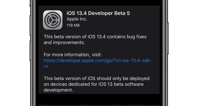 Piąte bety systemów iOS 13.4 i iPadOS 13.4 dostępne polecane, ciekawostki zmiany, Update, lista zmian, iOS 13.4 beta 5, iOS 13.4, co nowego, Apple, Aktualizacja  Czekacie na nowe bety iOS i iPadOS? Jeśli tak, to mamy dobre wieści. Właśnie Apple udostępniło deweloperom piąte już bety najnowszych systemów iOS, iPadOS, tvOS i macOS. iOS134beta5 650x350
