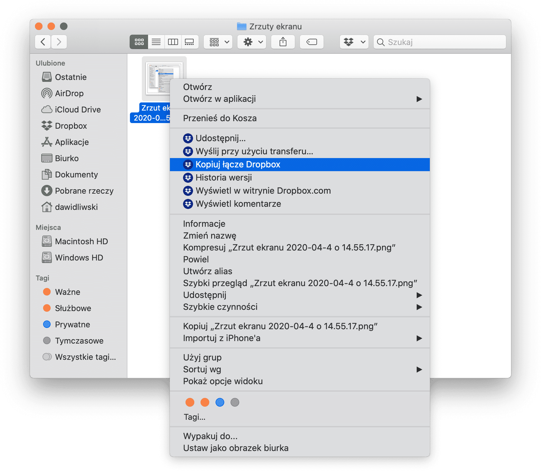 Dropbox i AppleScript - udostępnianie bezpośredniego linku do pliku poradniki, polecane, ciekawostki scrypt, Dropbox, bezpośredni link  Miałem długą przerwę w używaniu Dropbox, bodajże od 2016 r., z powodu wyłączenia publicznych linków. Nie archiwizowałem tam danych, nie przenosiłem pomiędzy urządzeniami - na ogół udostępniałem pliki innym osobom poprzez wysłanie bezpośredniego linku. Zrzut ekranu 2020 04 4 o 14.59.45