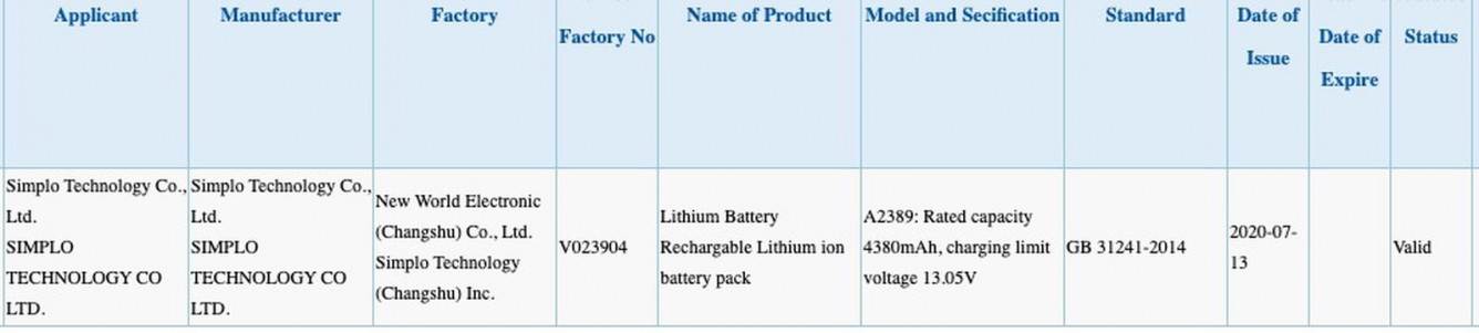 Apple certyfikuje baterię MacBook z procesorem ARM polecane, ciekawostki Macbook Air, arm  Apple certyfikowało nową baterie MacBook o pojemności 4380 mAh w Chinach i Danii. Jest to  prawdopodobnie bateria od pierwszego MacBooka z procesorem ARM. macbookairbatteryccc