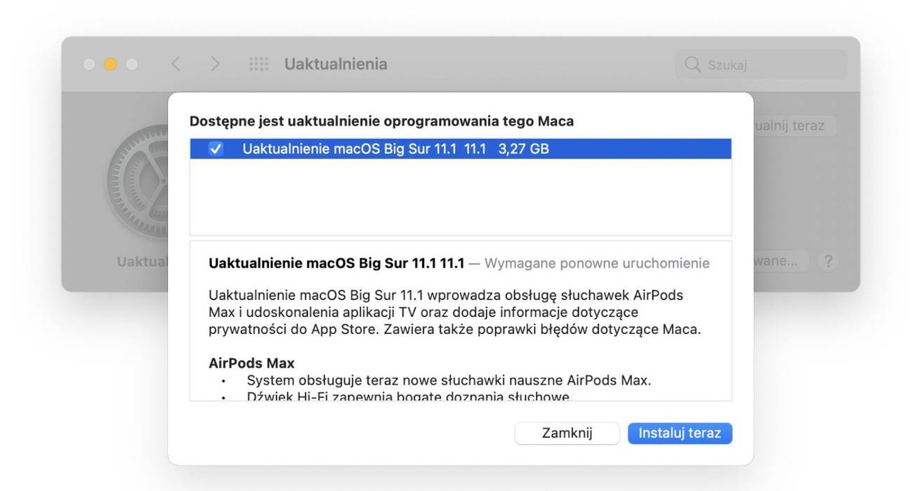 macOS 11.1 dostępny - lista zmian polecane, ciekawostki macOS 11.1, Aktualizacja  Dziś oprócz iOS 14.3 / iPadOS 14.3 / watchOS 7.2 i tvOS 14.3 udostępniona została także finalna wersja macOS 11.1 Big Sur. Oto oficjalna i pełna lista zmian. macos11.1