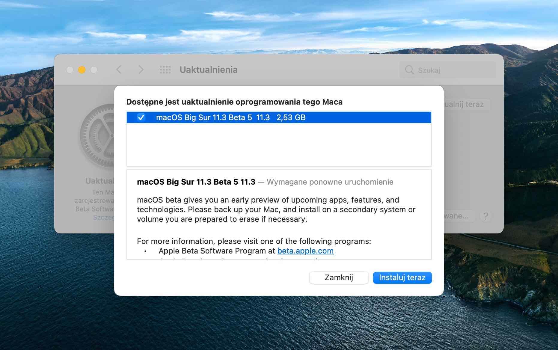 macOS Big Sur 11.3 beta 5 dostępny polecane, ciekawostki Nowości, macOS Big Sur beta, macOS Big Sur 11.3 beta 5, lista nowości, co nowego  Wczoraj oprócz iOS 14.5 beta 5 i iPadOS 14.5 beta 5, firma Apple udostępniła deweloperom także macOS Big Sur 11.3 beta 5. bigsurbeta5