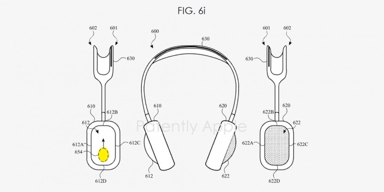 AirPods Max 2 z dotykowym sterowaniem? ciekawostki   Amerykańskie Biuro Patentów i Znaków Towarowych zatwierdziło zgłoszenie patentowe Apple, które opisuje sterowanie dotykowe w przyszłych słuchawkach AirPods Max. airpodsmax2