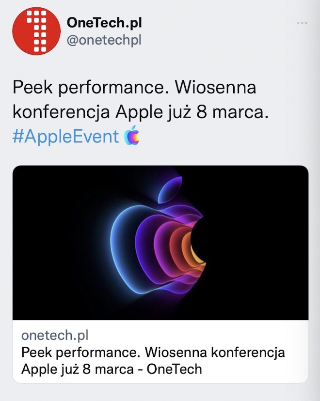 Apple wprowadza unikalny hashtag na Twitterze przed prezentacją iPhone SE 3 ciekawostki wiosenna konferecnaj apple, kolorowy hashtag, applevent  Apple zgodnie z tradycją uruchomiło na Twitterze unikalny hashtag #AppleEvent. Obok niego pojawia się logo Apple, które wykonane jest w tym samym stylu co logo firmy na zaproszeniu. 1@2x 2