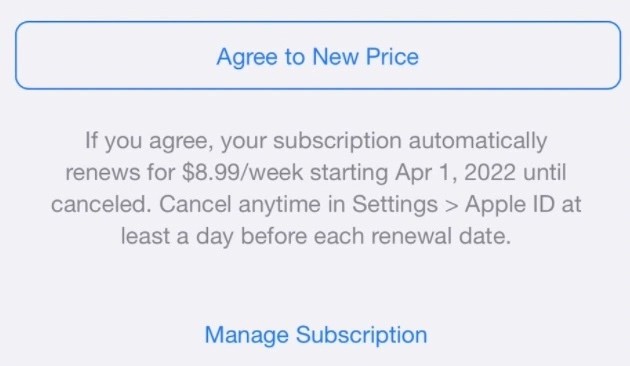 Zwróć uwagę na cenę swoich subskrypcji na iOS, nadchodzi ważna zmiana ciekawostki subskrypcja, App Store  Jak donosi TechCrunch, Apple testuje nową funkcję, która umożliwiłaby deweloperom automatyczne pobieranie od użytkowników opłat za zwiększone ceny subskrypcji. subskrypcja 1