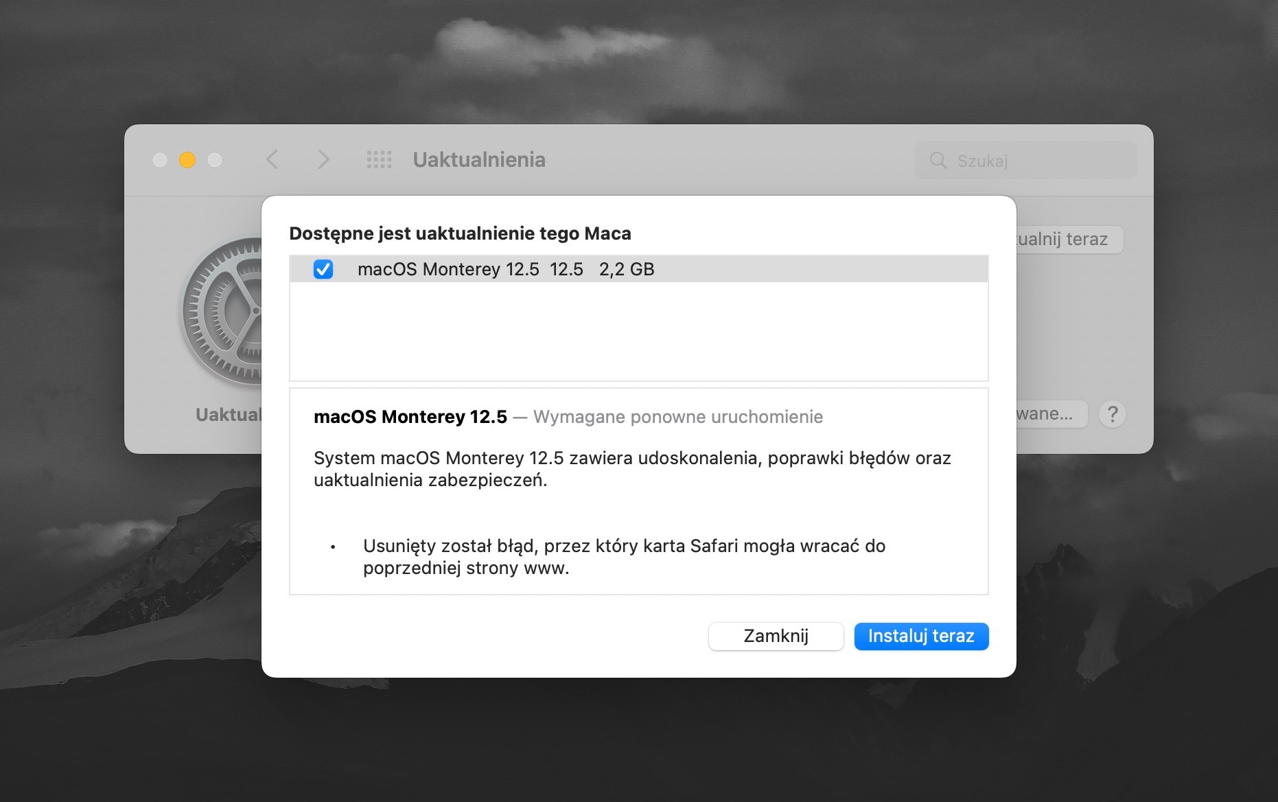 macOS 12.5 dostępny - oficjalna lista zmian ciekawostki macOS 12.5 monterey, macOS 12.5 lista zmian, co nowego w macOS 12.5  Dziś wraz z iOS 15.6 i iPadOS 15.6 firma Apple wypuściła także finalna wersję macOS 12.5 Monterey. Poniżej oficjalna i pełna lista zmian. 1@2x 1