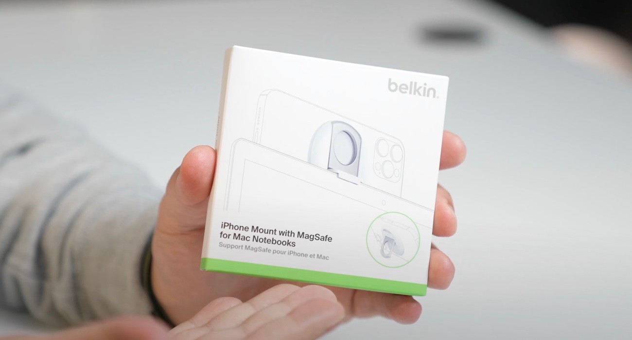 Jak działa i wygląda uchwyt Belkin do kamery Continuity na Mac? ciekawostki belkin  Wraz z systemem macOS Ventura i systemem iOS 16 firma Apple wprowadziła nową funkcję  Continuity Camera, która umożliwia używanie iPhone'a jako kamery Mac. uchwyt 1
