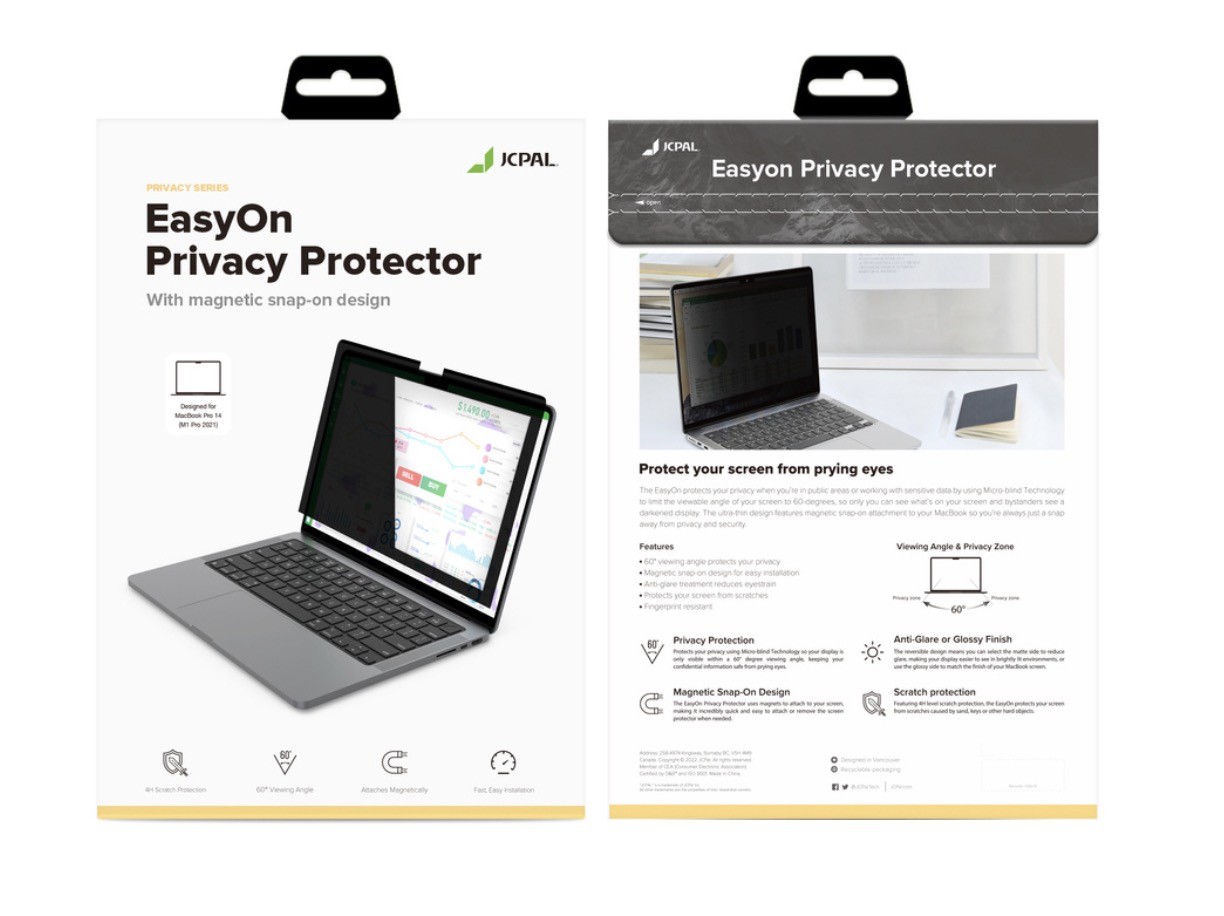 JCPal EasyOn Privacy Protector: Twój ekran, Twoja prywatność! recenzje, ciekawostki Zabezpieczanie prywatności, technologia micro-blind, technologia HD, redukcja odcisków palców, przejrzystość ekranu, prywatnosc, pokrowiec, osłona, ochrona przed zarysowaniami, ochrona przed spojrzeniami, ochrona danych, montaż i demontaż, matowe wykończenie, magnetyczny zatrzask, komfort pracy, JCPal EasyOn, ekran MacBooka, błyszczące wykończenie, bezpieczeństwo danych  Zachowanie prywatności w czasie korzystania z technologii to kwestia, która nabiera coraz większego znaczenia w dzisiejszych czasach. JCPal EasyOn 1