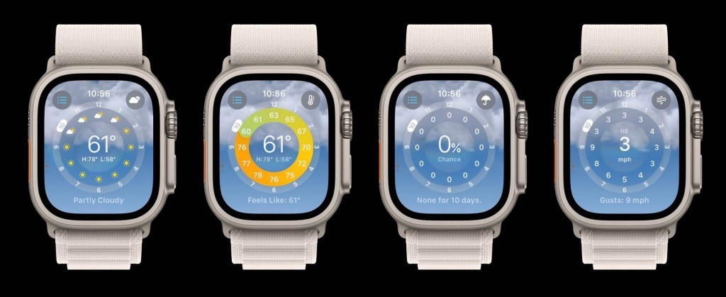 Apple w końcu zaktualizowało pogodę w systemie watchOS 10 ciekawostki wysokość n.p.m., watchOS 10, prognoza, Prędkość wiatru, interaktywne tarcze, informacje pogodowe, indeks UV, godzinowa prognoza, geolokalizacja, funkcje, dziesięciodniowa prognoza, AQI, Apple Watch, Apple, aplikacja pogoda, Aktualizacja  Apple, wreszcie wprowadziło długo oczekiwaną aktualizację do swojej aplikacji Pogoda w najnowszym systemie operacyjnym dla Apple Watch - watchOS 10. 
 pogoda 1