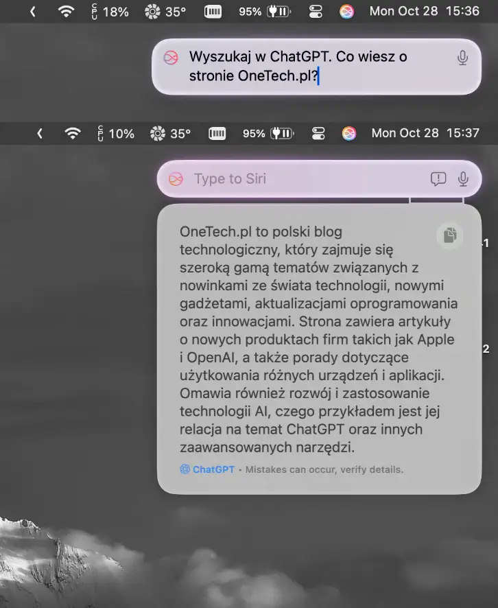 macos152 chatgpt - ChatGPT z Siri po polsku w macOS 15.2 - jak włączyć?